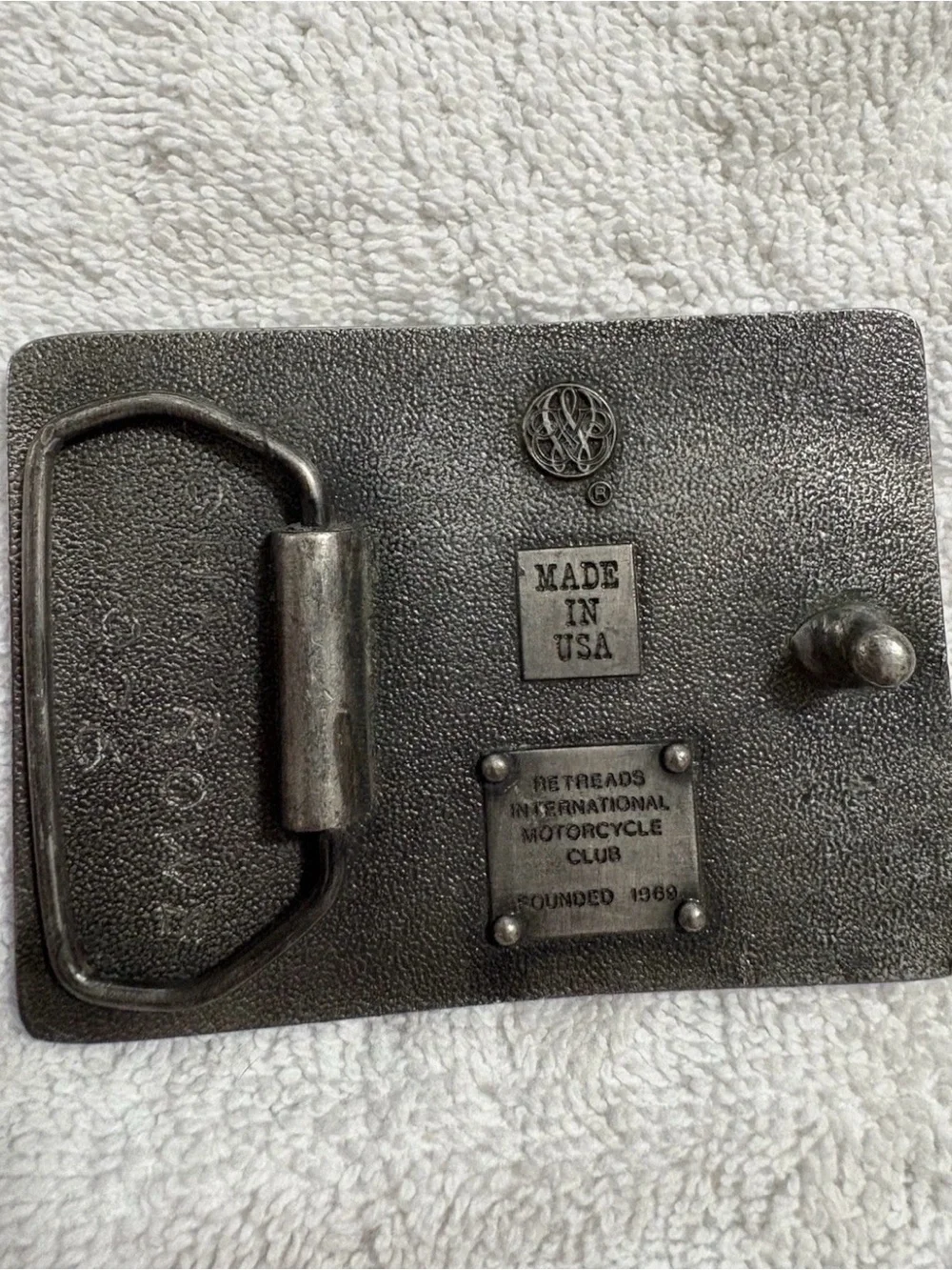 80’s XL Plus Retreads International Motorcycle Club belt buckle
